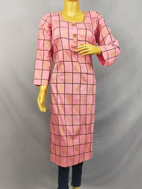 Kurti With Check & Gold Print